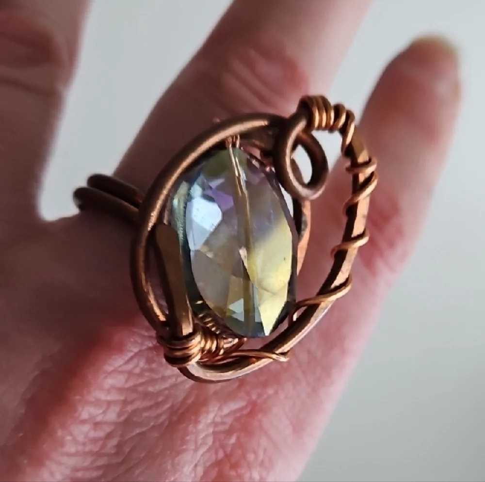 Bronze and Iridescent Purple Statement Ring, Sz 6.5